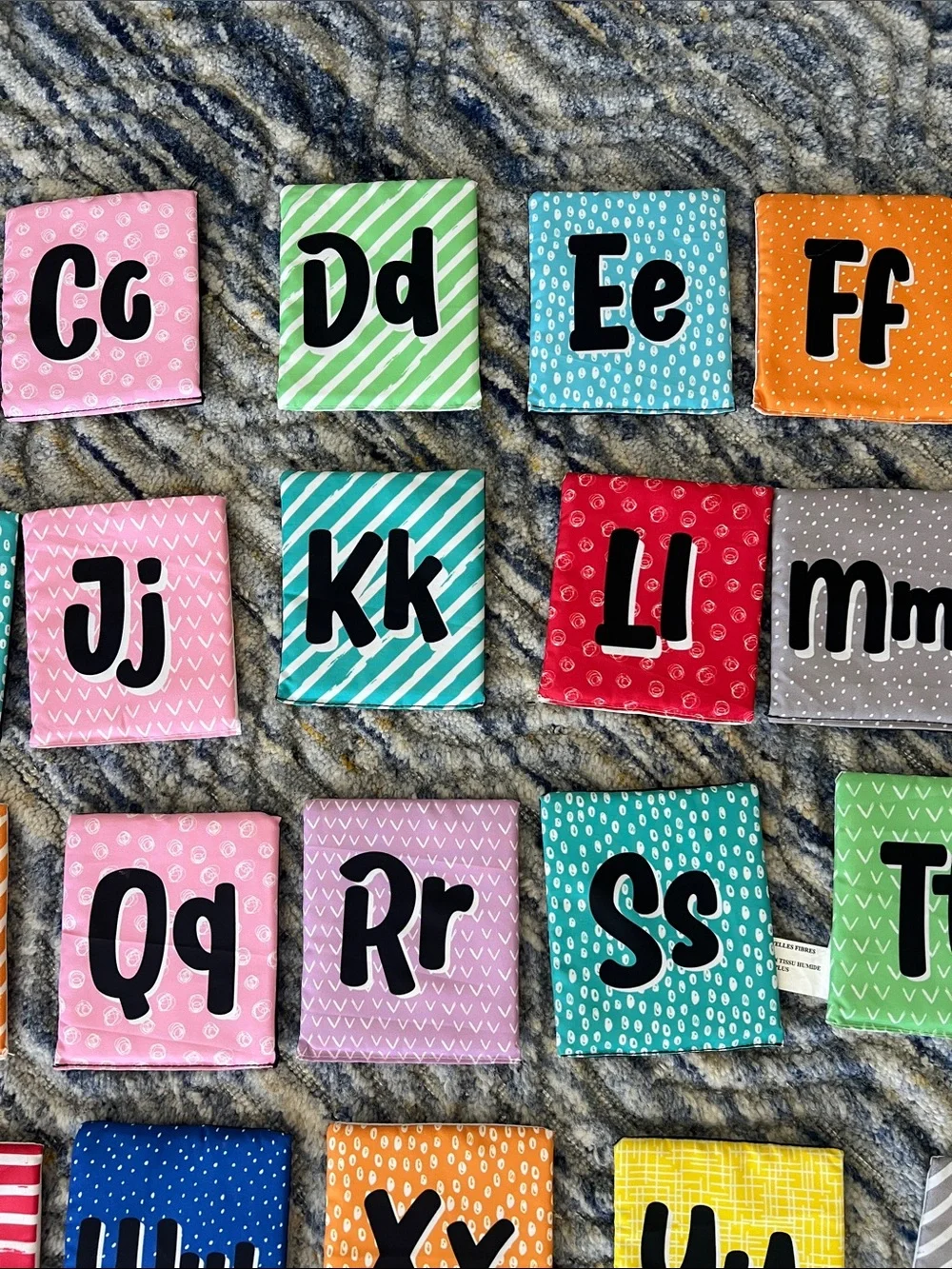 Kids soft sided alphabet flash cards with bag washable